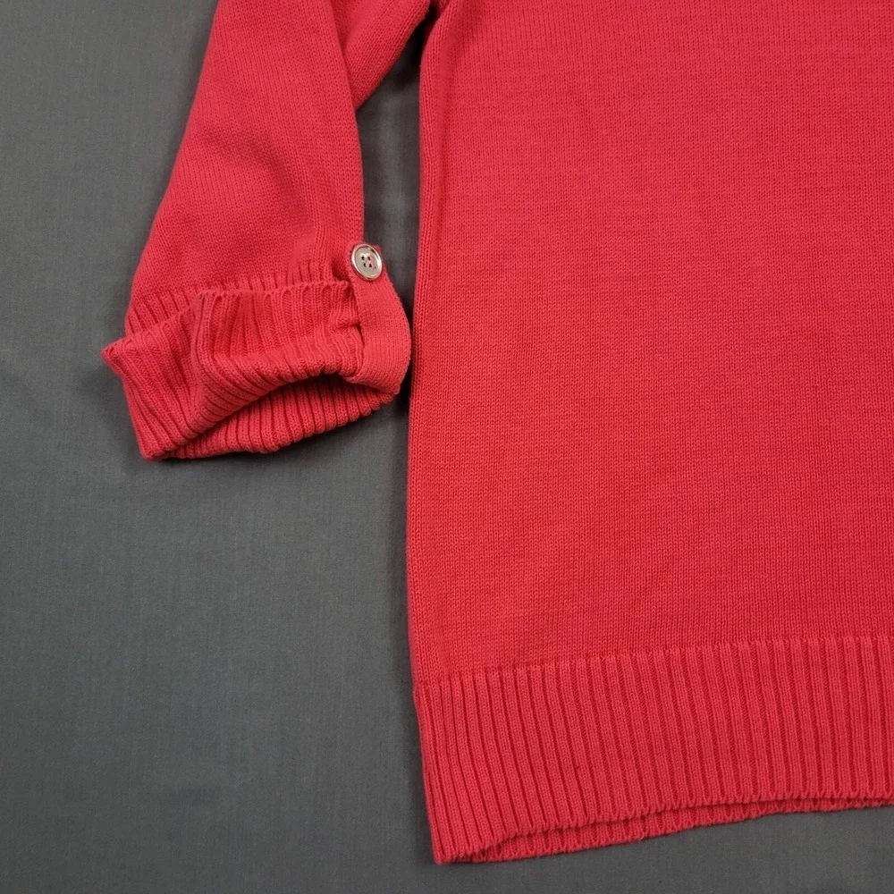 Karen Scott Woman 1X Coral Pink 100% Cotton Boat Neck‎ 3/4 Sleeve Button Sweater